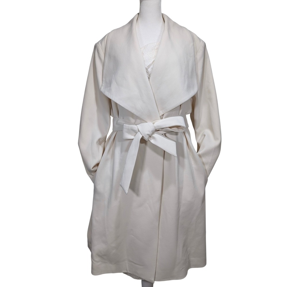 Lauren Ralph Lauren NWT Crepe Belted Drape Front Coat Cream XL MSRP $220